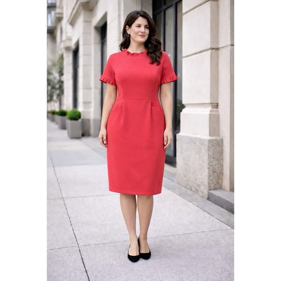 Maggy London Dresses & Skirts - Maggy London Plus Sz 18 Pink Sheath Knee Length Dress Ruffle Sleeves V1001